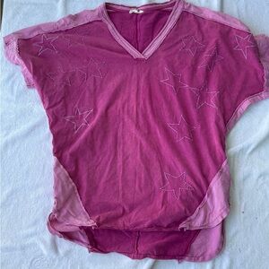 Pink Star Embroidered Short Sleeve Top